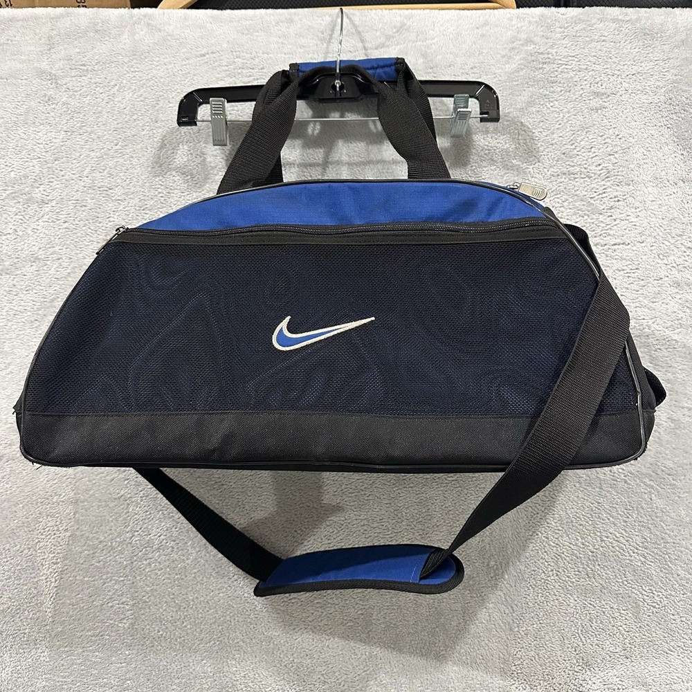 Nike Vintage Gym Duffel Bag Large Blue Black 90s Style Y2K Streetwear